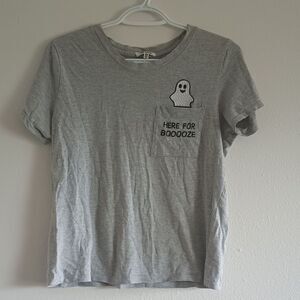 Messy Bun Just Chillin "Here For Booooze" Gray Tshirt Women's Sz M Cotton Blend